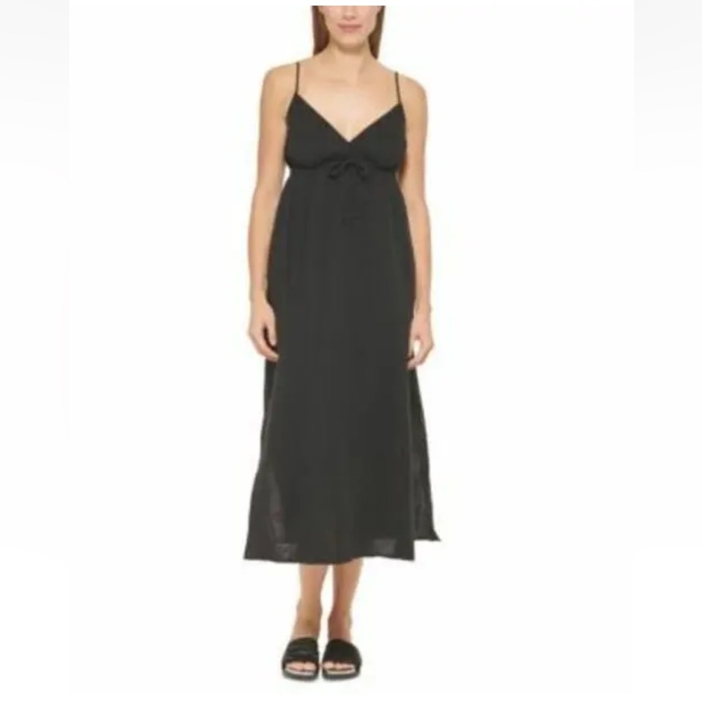 DKNY V-neck Fromt Tie Maxi Dress Cover Up Black Small nwt